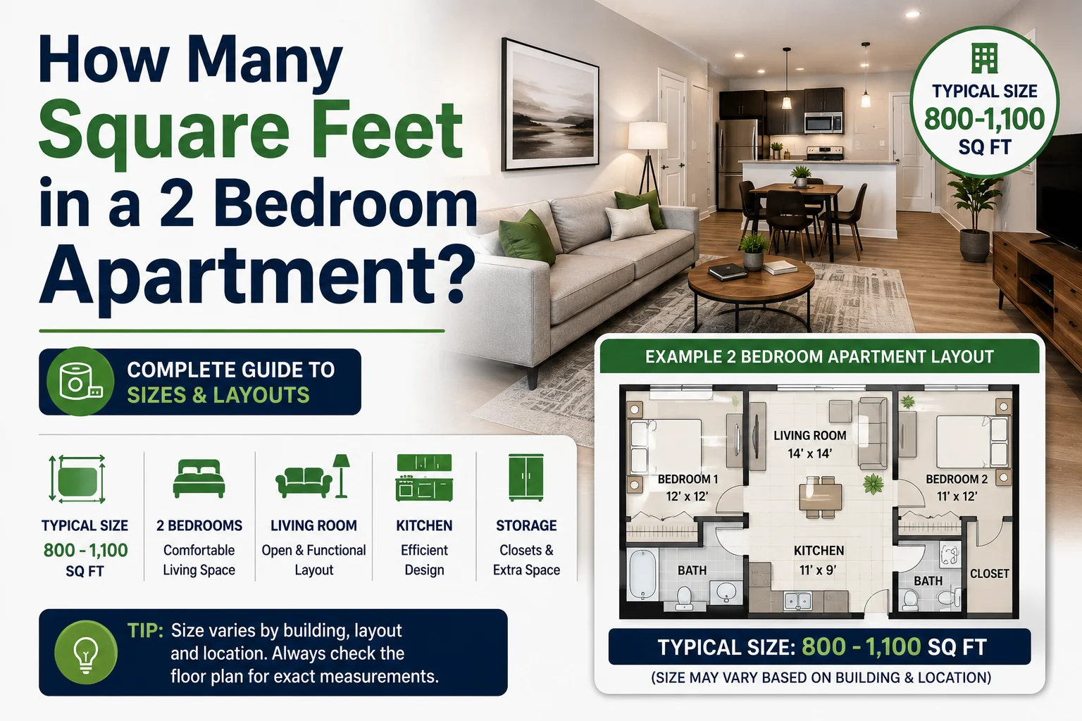 how many square feet is a 2 bedroom apartment