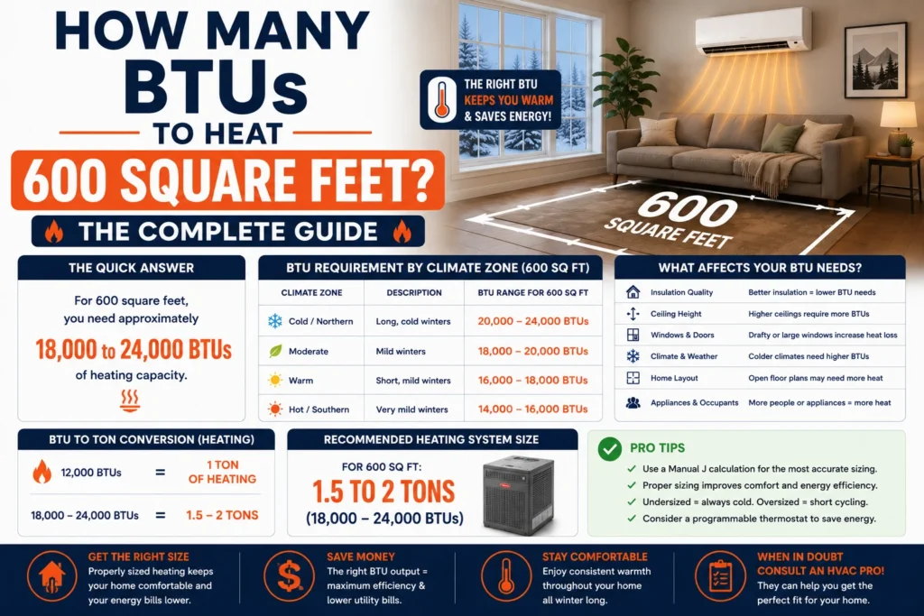 how many BTUs to heat 600 square feet