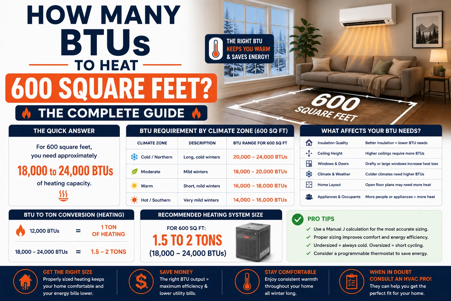 how many BTUs to heat 600 square feet