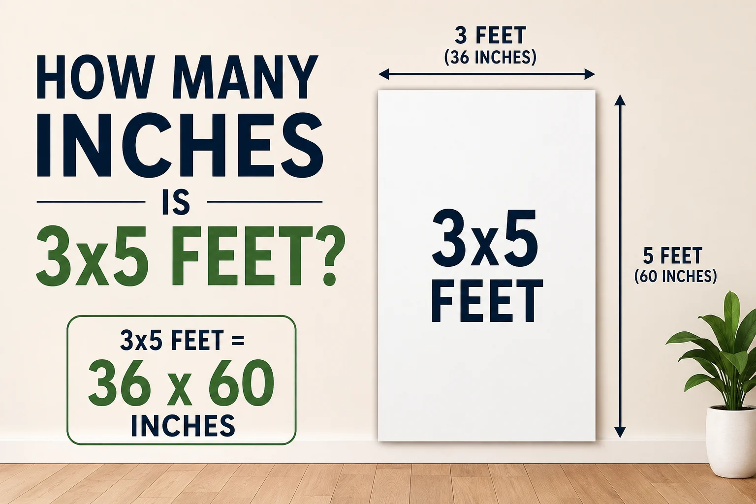 how many inches is 3x5 feet