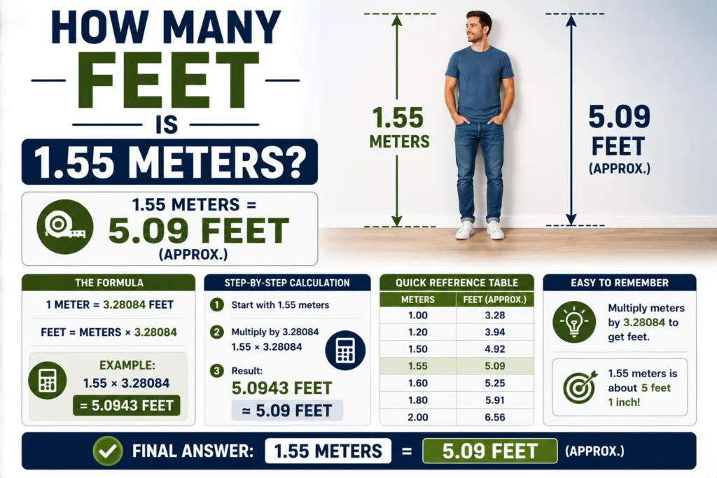 How Many Feet Is 1.55 Meters