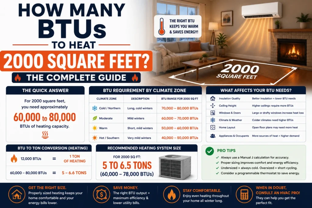 how many BTUs to heat 2000 square feet