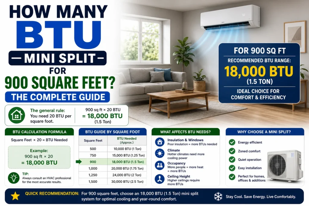 How Many BTU Mini Split for 900 Square Feet